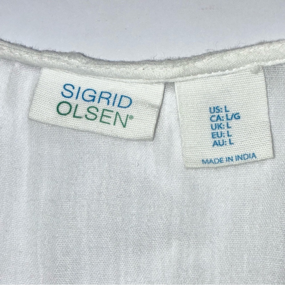 Sigrid Olsen Women’s Swim Cover Up Linen V-Neck Crochet Trim Large gauzy light - Picture 7 of 8